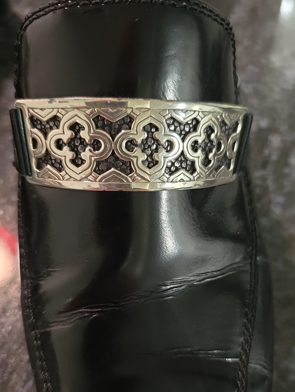Brighton Black Made In Italy Leather Slip-On Mules with Silver Accent - Picture 9 of 10
